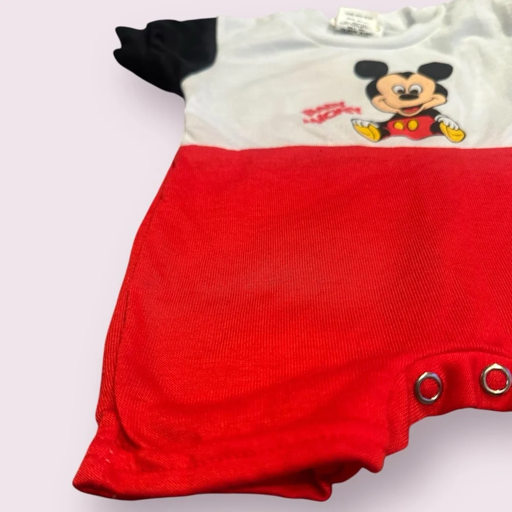 Vintage Disney Babies Mickey Mouse Red and Black Baby Romper With Hat Sz 3-6 Mon